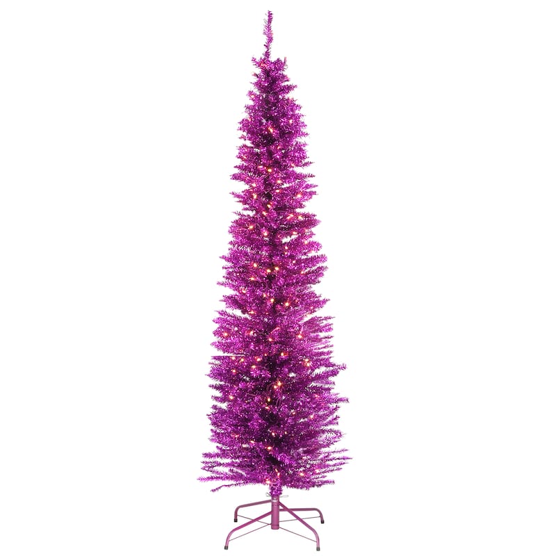 National Tree Company 6 ft. Pink Tinsel Tree with Clear Lights - 6 Foot