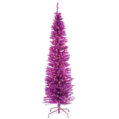 6 ft. Pink Tinsel Tree with Clear Lights