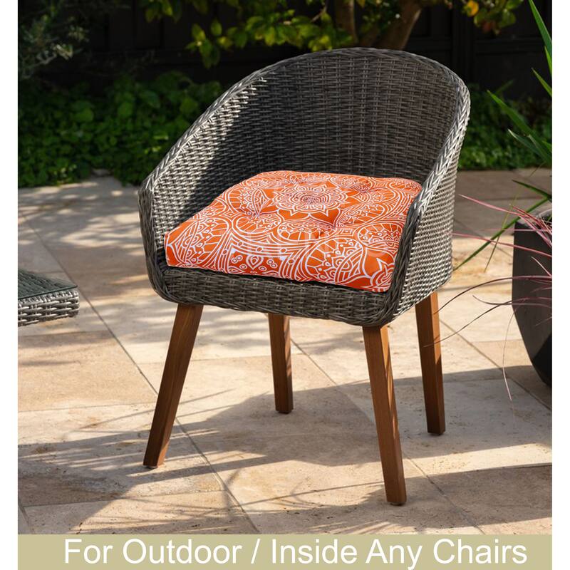 Indoor/Outdoor Chair Seat Cushion, Tufted, Weather, and Fade Resistant, 19" x 19" - Orange