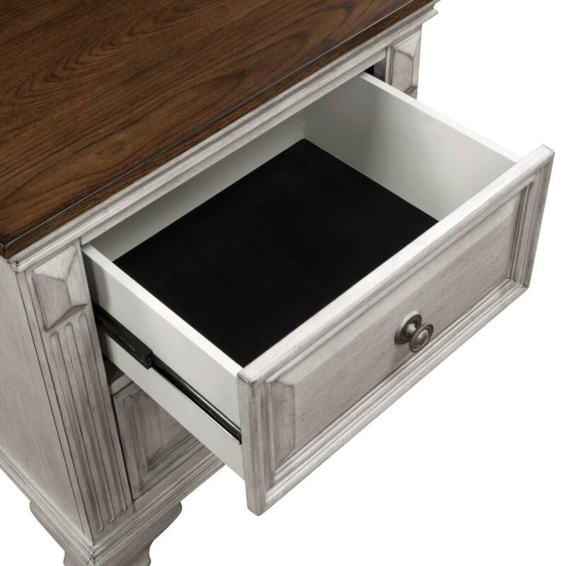 Traditional Two-Tone 1pc Nightstand w/ 2 Drawers in Gray & Brown for Elegant Bedroom - Gray
