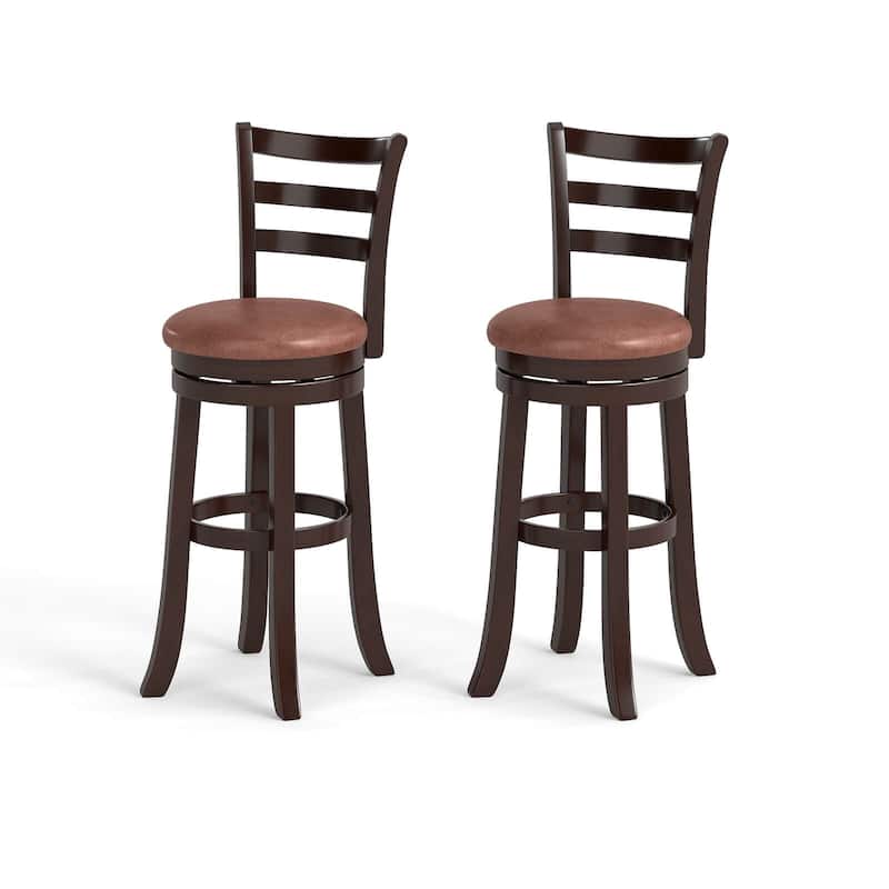 Costway 30” Bar Height Swivel Barstools Set of 2/4 with Back, Faux - Cappuccino