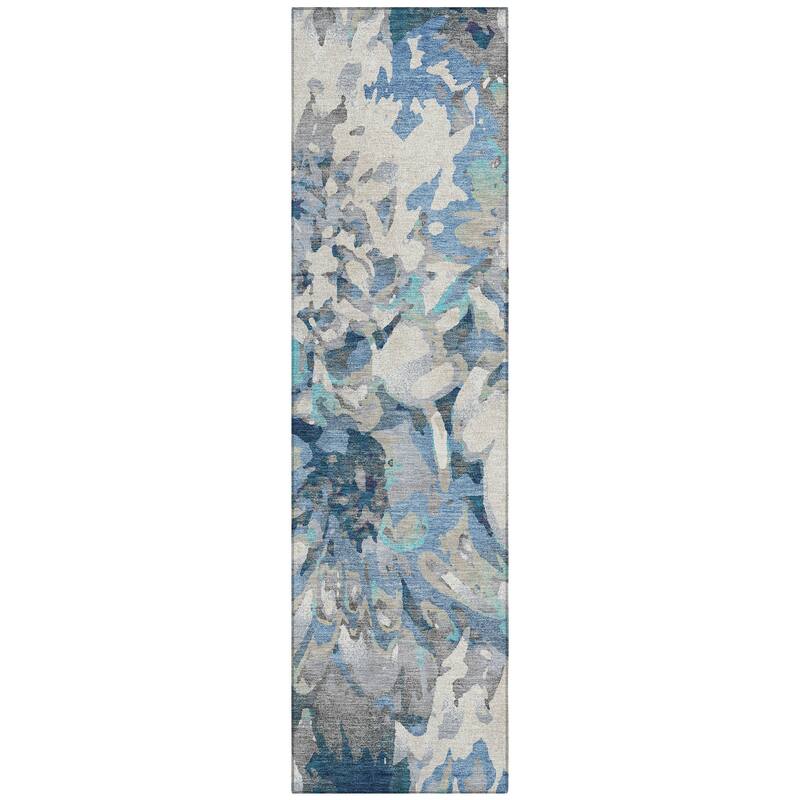 Machine Washable Indoor/ Outdoor Abstract Floral Chantille Rug