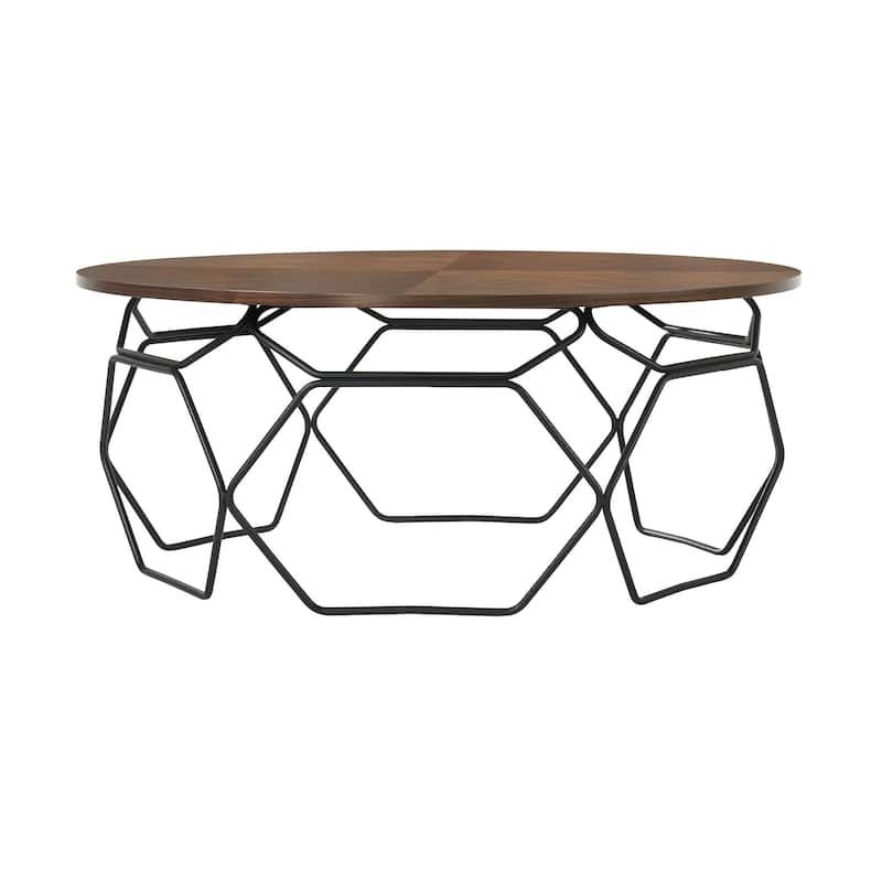 HomeRoots 36" Brown And Black Solid Wood And Metal Round Coffee Table - 36