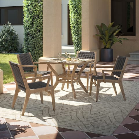 Ove Decors Quinn 5-piece Patio Dining Set in Gray Wood and Rope Accent