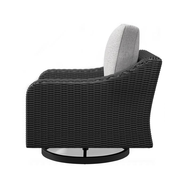 Tira 38 Inch Outdoor Swivel Lounge Chair, Cushioned, Resin, Black, Gray