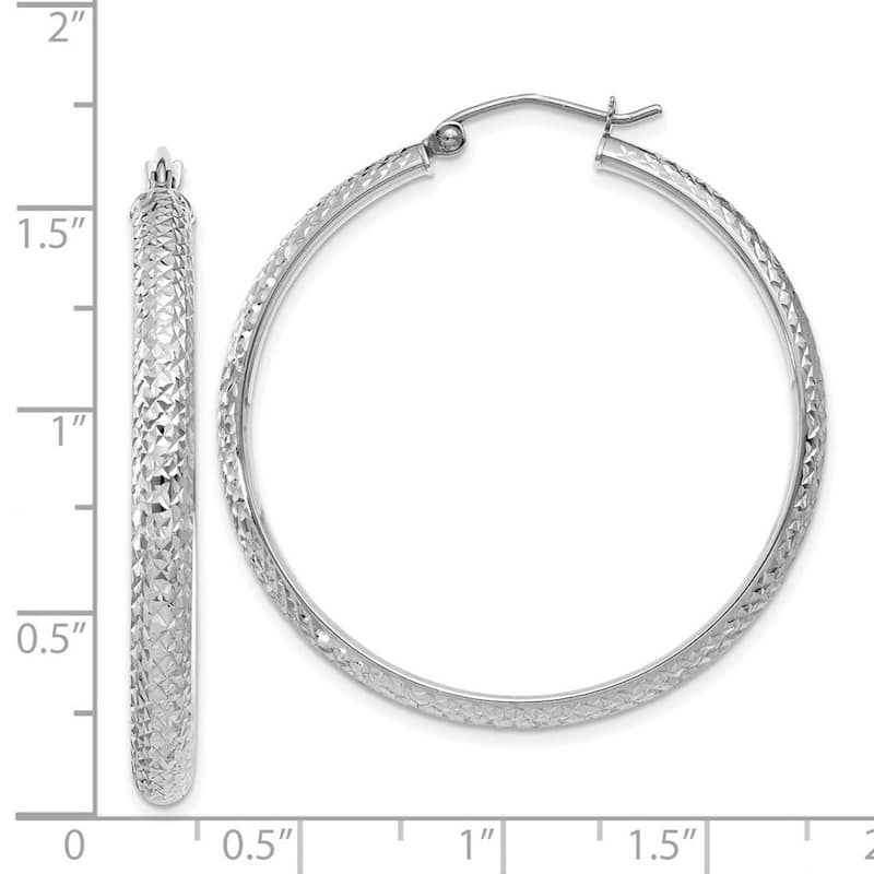 Curata 14k White Gold Sparkle Cut 3.5x38mm Hoop Earrings