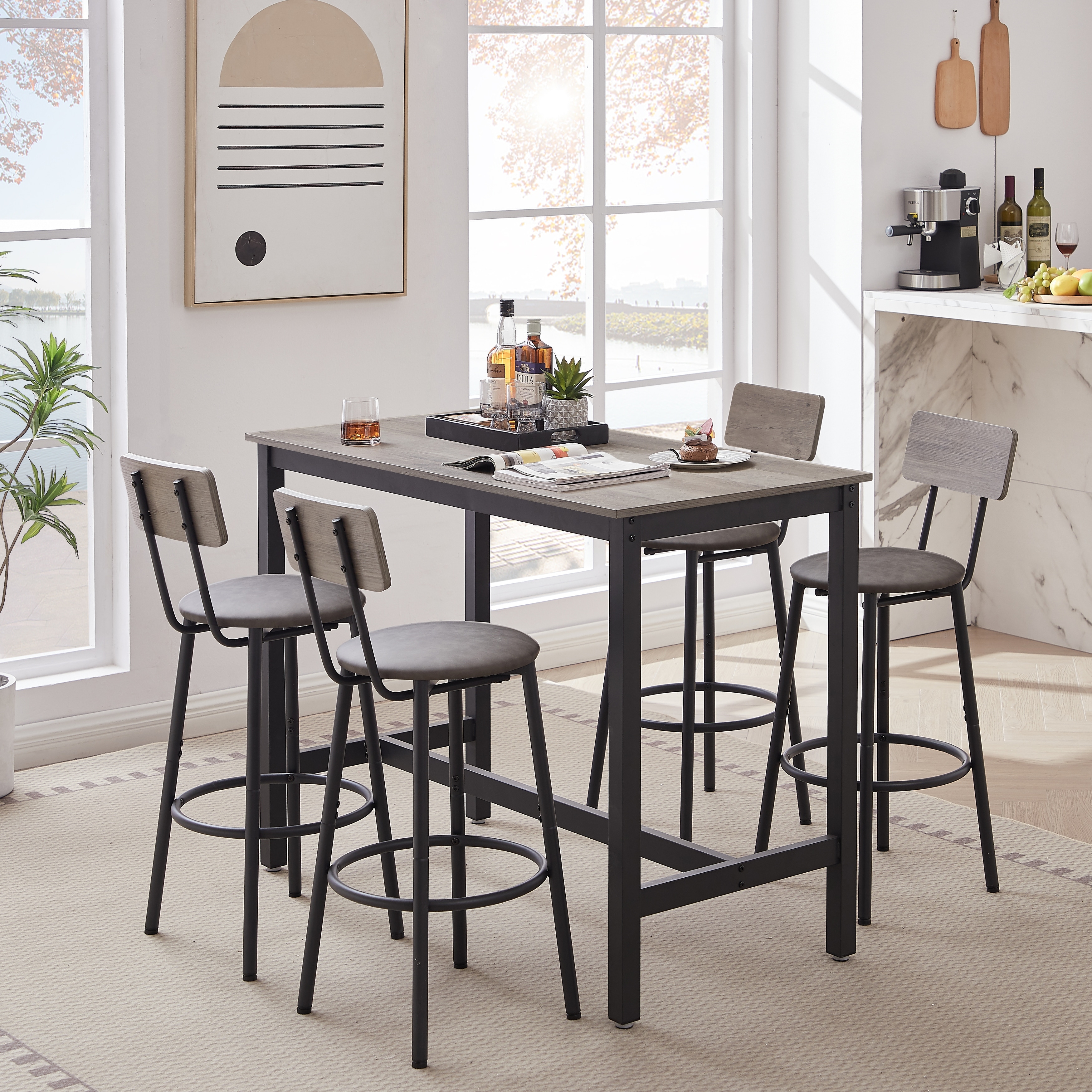 5 Pcs Dining Bar Table Set Counter Height Kitchen Breakfast Nook