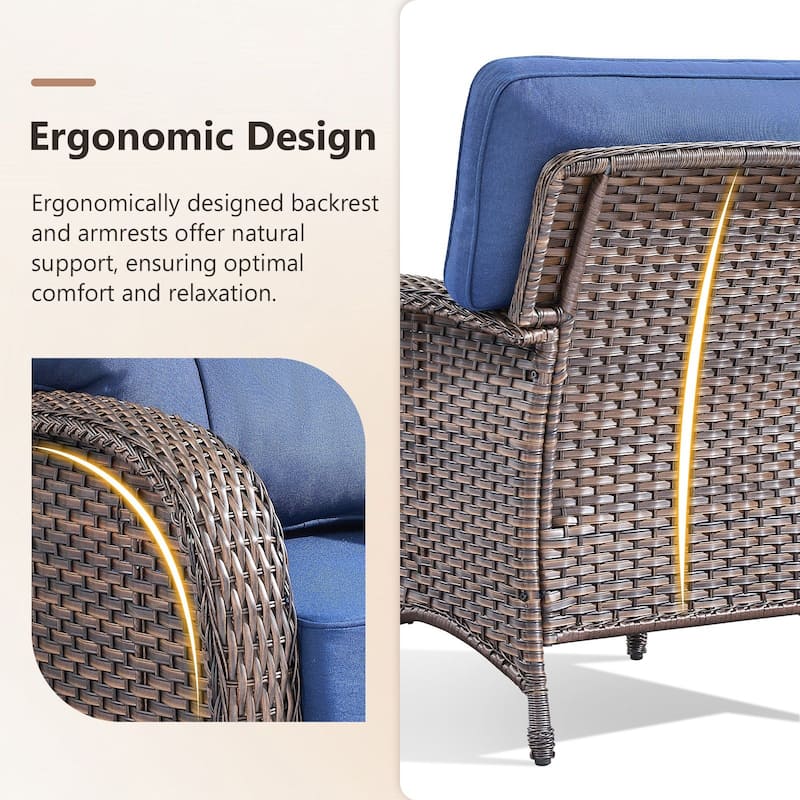 TWrap 6-Piece Patio Brown Wicker Sofa Conversation Set with 5-Inch Thick Cushions