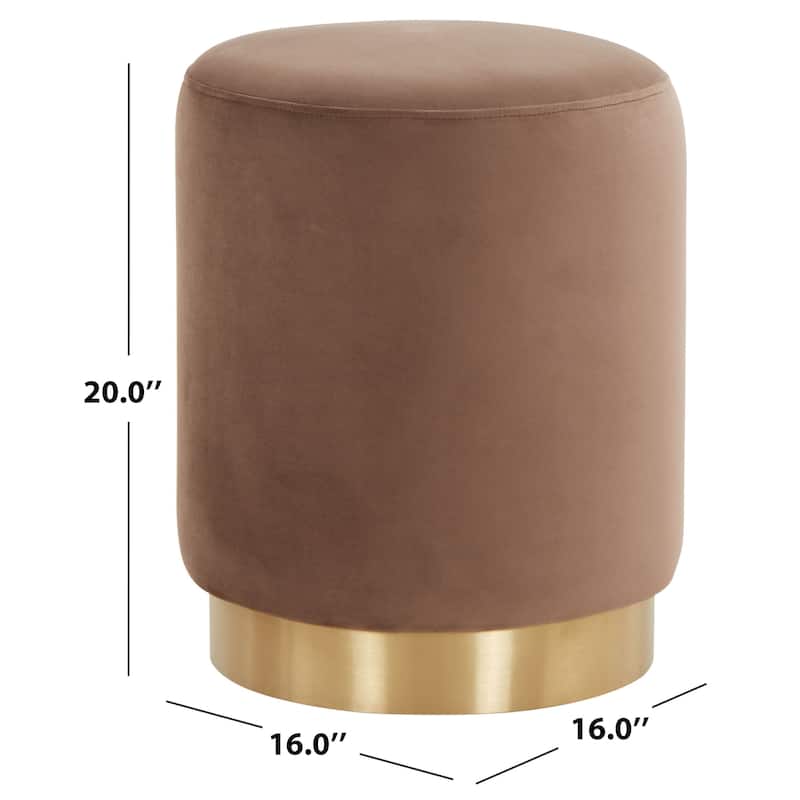 SAFAVIEH Couture Fanka Velvet Ottoman with Brass Base- Navy / Brass