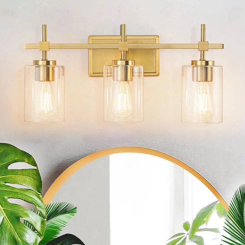 Jasper Gold Traditional Clear Glass 3-Light Bathroom Vanity Light