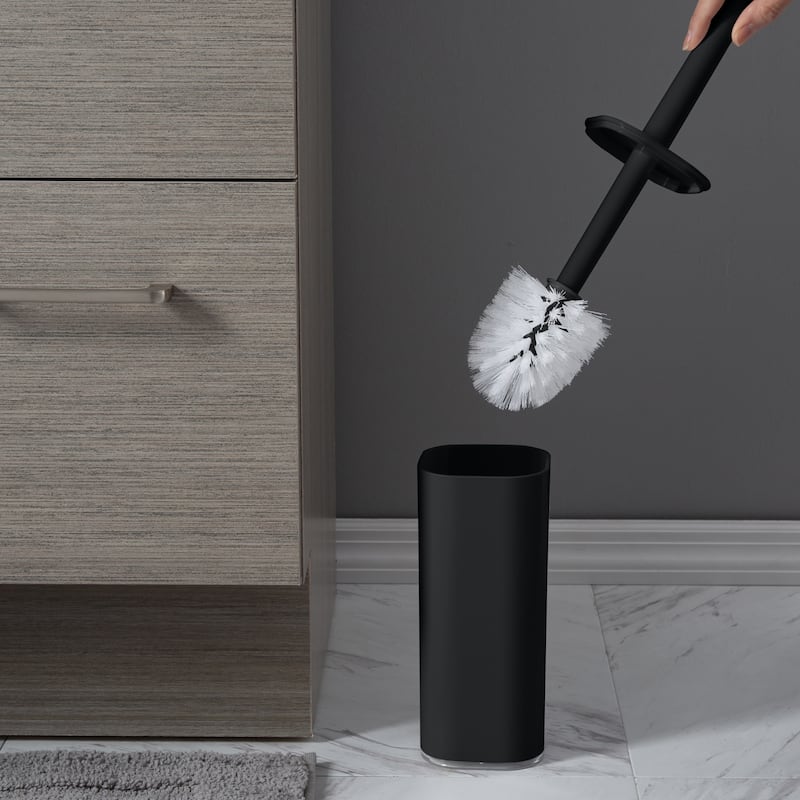 Bath Bliss Acrylic Square Toilet Brush Set in Black - 3.6"x 3.6"x 15.2"