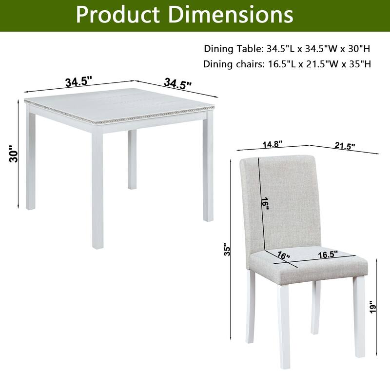 Modern 5-Piece Dining Set with Square Table & 4 Upholstered Chairs