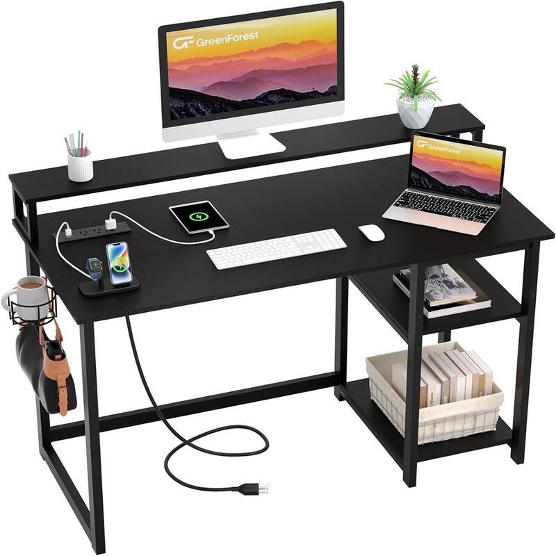 Computer Desk with USB Charging - Black