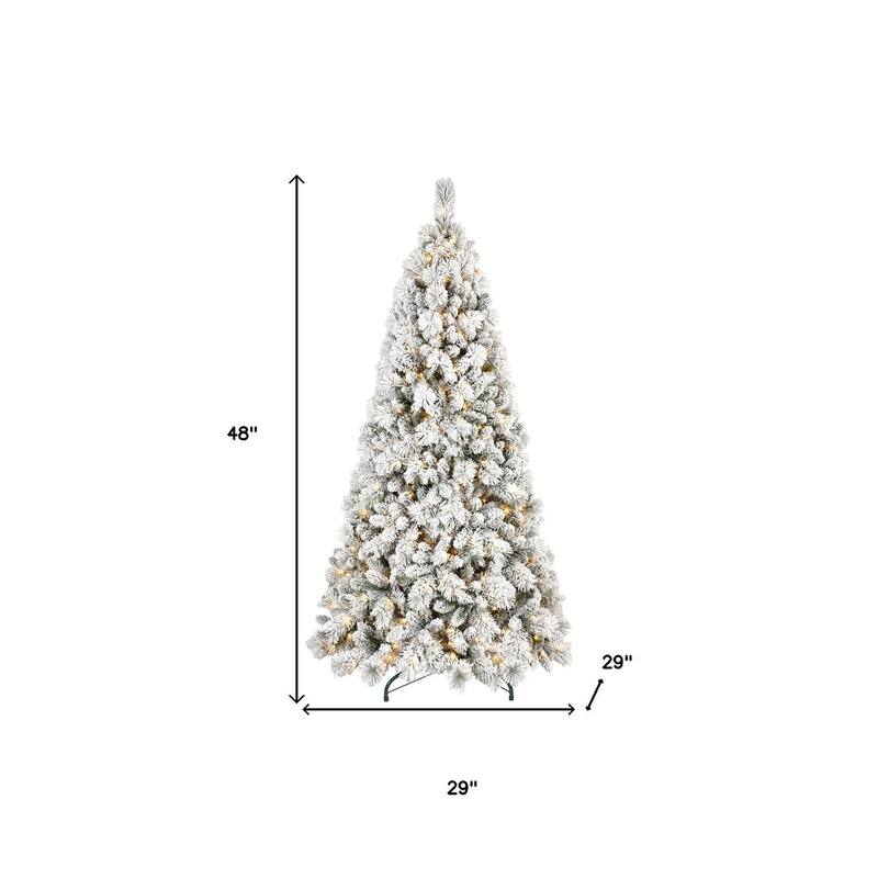 HomeRoots 4' White Pre Lit Slender Flocked Pine Christmas Tree - 29.00 in. x 48.00 in. x 29.00 in.