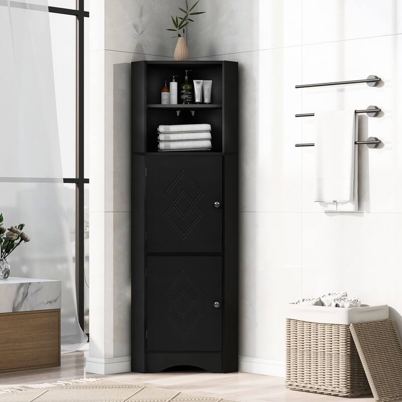 DFStudio - Tall Bathroom Corner Storage Cabinet with Adjustable Shelves, MDF