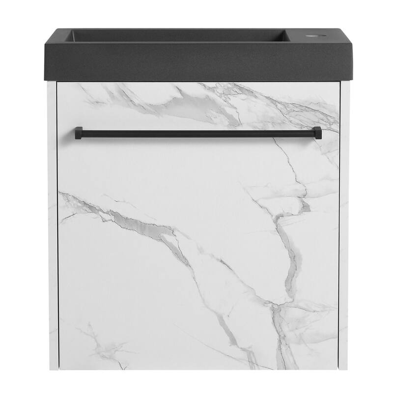 20" Wall-Mounted Floating Bathroom Vanity with Black Resin Sink, Soft-Close Doors & Ample Storage, Space-Saving Design