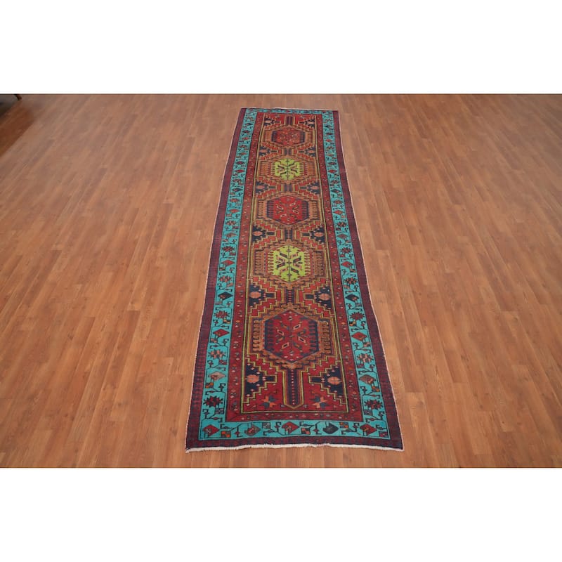 Hand Knotted Oriental 100% Wool Carpet Traditional Geometric Multi-Colored Ardebil Runner Rug - 10' 10'' X 3' 3''