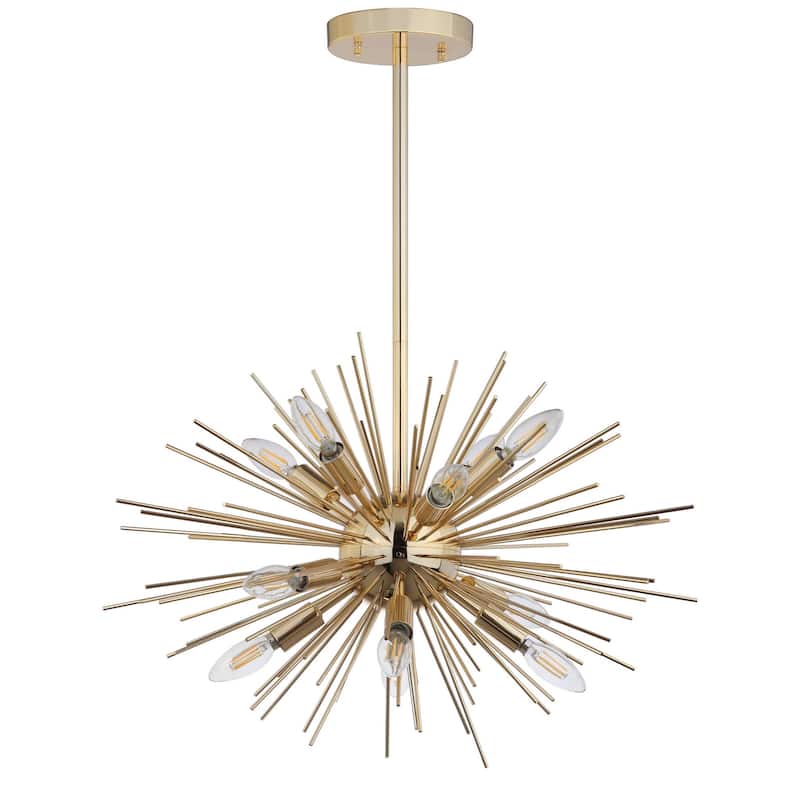 SAFAVIEH Lighting Farzana Gold Retro Sunburst Led 12-Light Adjustable Pendant - 24.5"x24.5"x18-48"