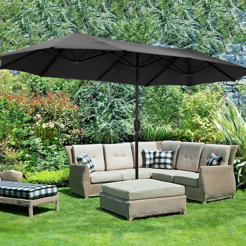 Ainfox 13Ft Large Outdoor Patio Umbrella with Crank With Base - Black-No Base