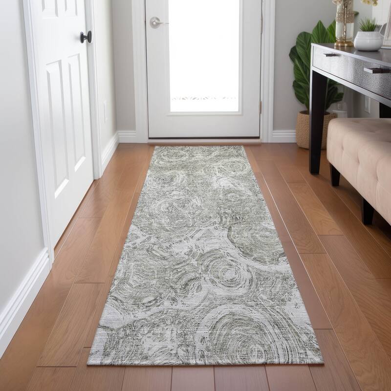 Machine Washable Indoor/ Outdoor Chantille Abstract Waves Rug - Ivory - 2'3" x 7'6"