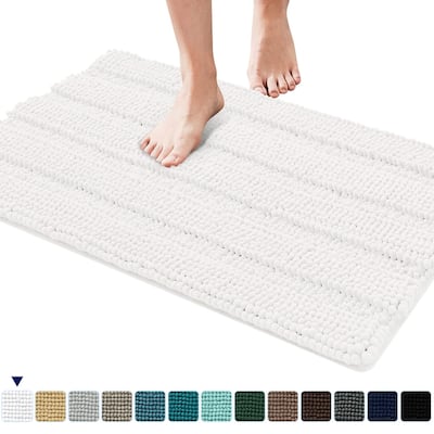 Subrtex Non-slip Bathroom Rugs Chenille Soft Striped Plush Bath Mat