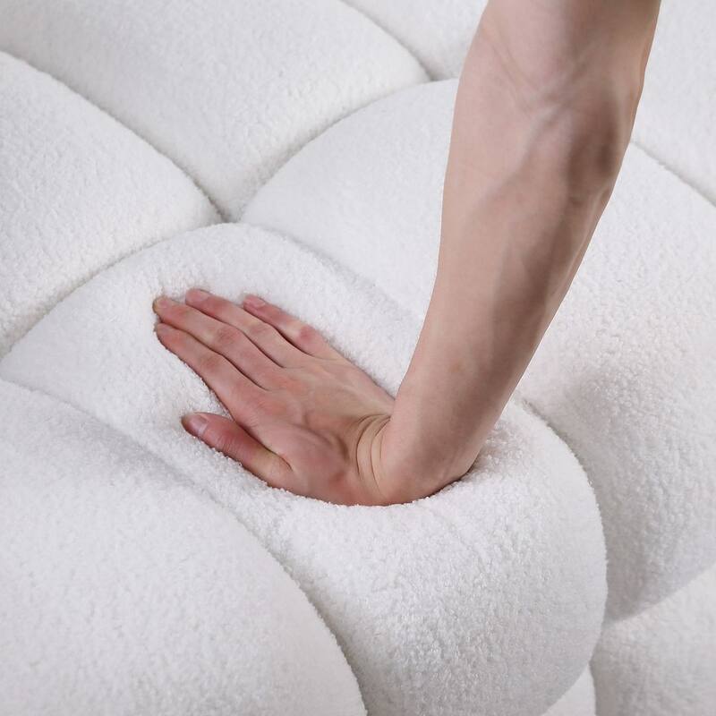 Modern Marshmallow Boucle Sofa with Solid Wood Frame and 2 Pillows