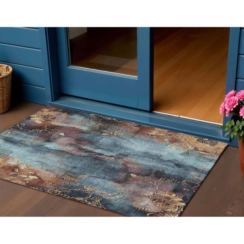 HomeRoots Floral Transitional Rectangle Outdoor Rug - 3' x 5'
