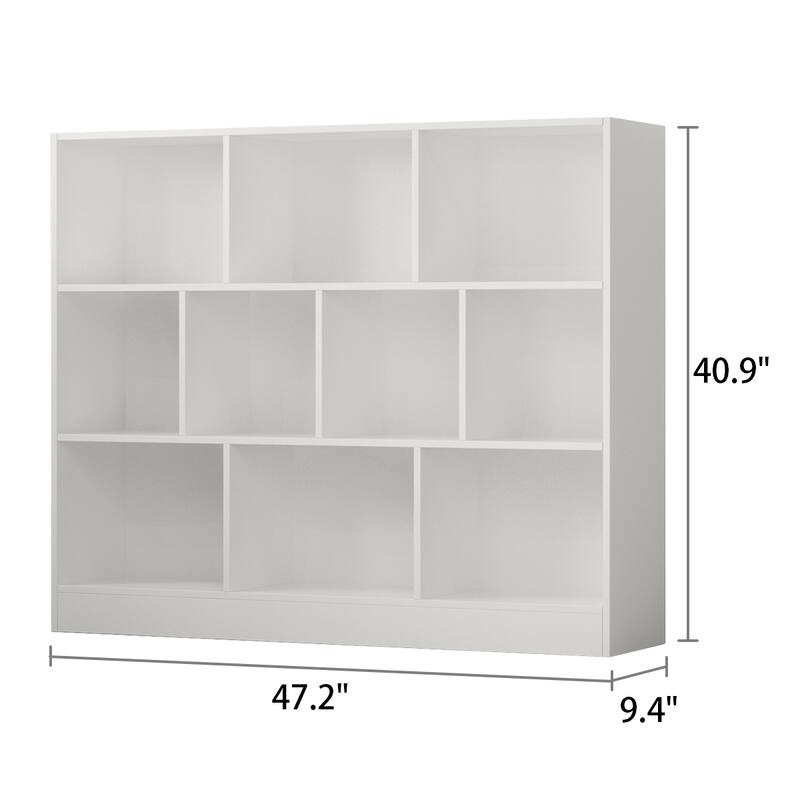 Timechee 10-Cube Modern 3-Tier Display Bookcase Organizer, White - 47.2"W x 9.4"D x 40.9"H