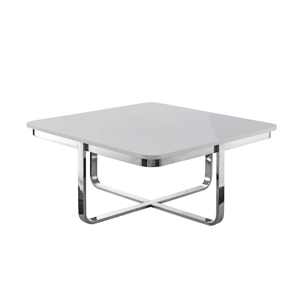 35" Sleek Square Coffee Table with Chrome Cross Legs and Stainless Steel Frame Modern Wood Design - 35.4”L x 35.4”W x 15.6”H