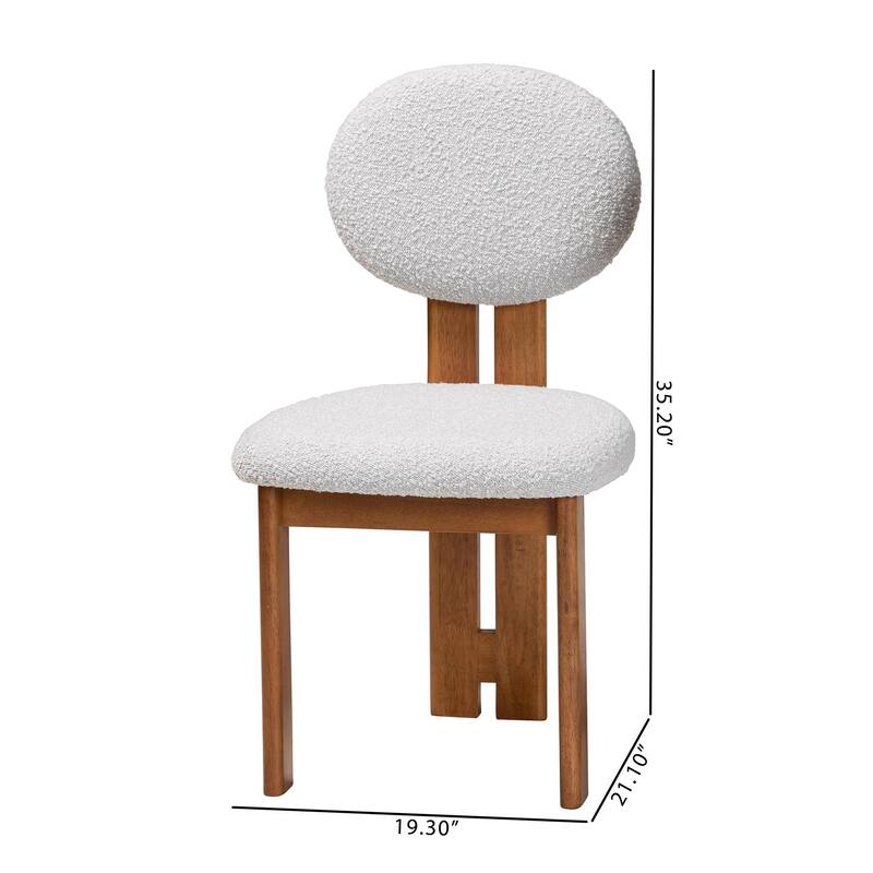 Kacela Modern Japandi Boucle Fabric and Wood 2-Piece Dining Chair Set