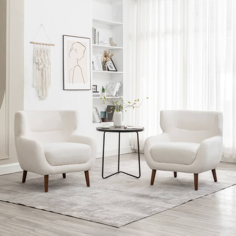 XINMICS Tufted Accent Chair, Wingback Upholstered Armchair for Living Room, Bedroom, Set of 2 - White