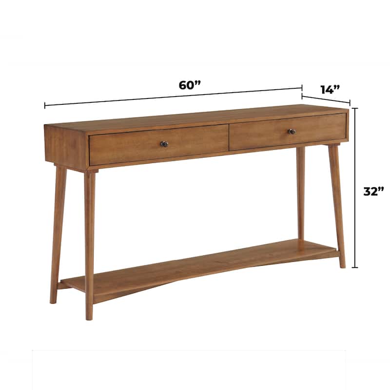 Mid-Century Modern 2-Drawer 60" Cinnamon Sofa Console Table