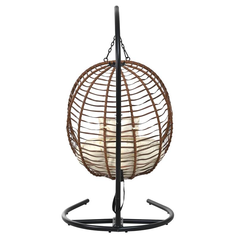 Roomfitters Single Person Folding Egg Chair with Stand, UV Resistant Wicker Rattan Swing for Patio, Garden