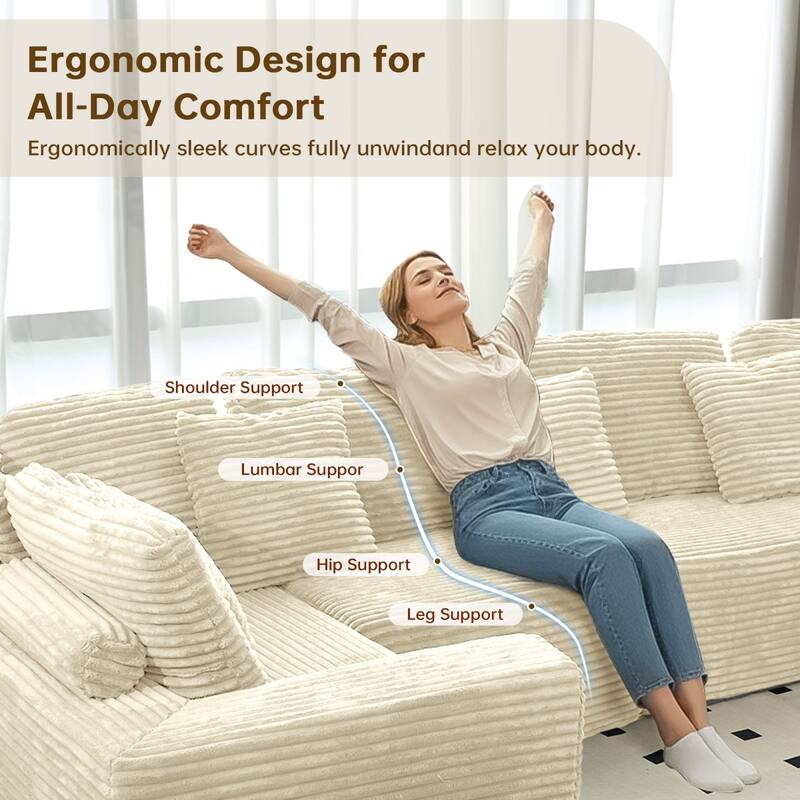 135.5" Striped Corduroy Modular U-Shaped Sectional Sofa with Pillows