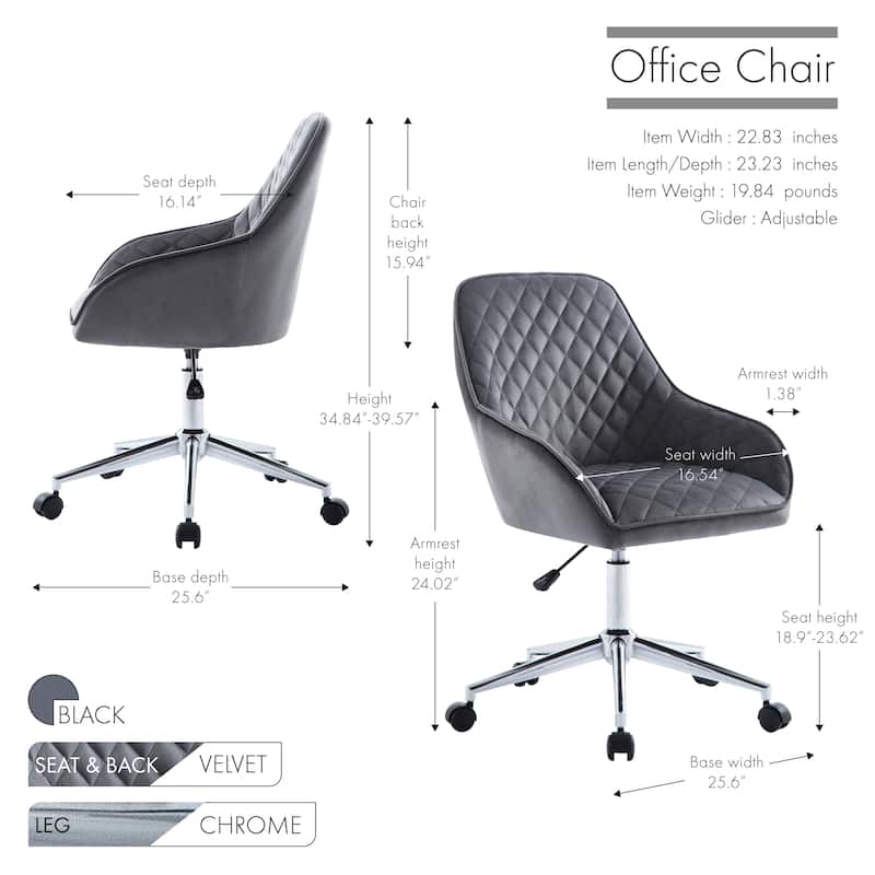 Porthos Home Vinita Height Adjustable Swivel Office Chair, Velvet Upholstery