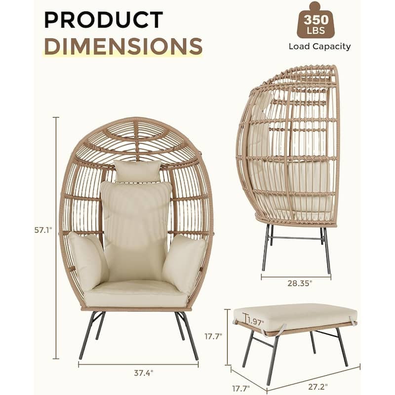Wicker Egg Chair Set with Ottoman