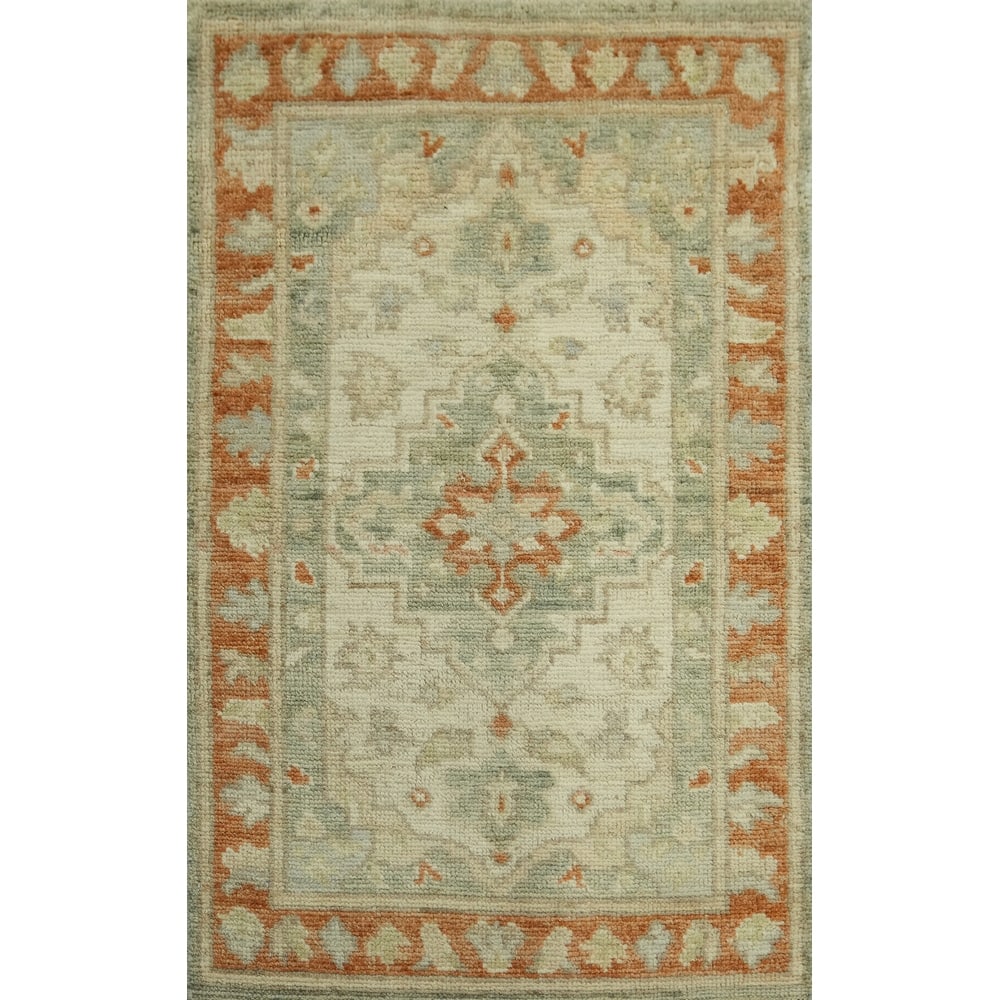 Vegetable Dye Oushak Turkish Accent Rug, Medallion Geometric Carpet - 3' 0'' X 2' 0''