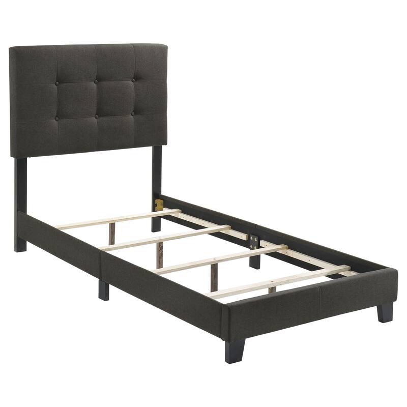 Upholstered Panel Bed with Tufted Headboard, Matte Metallic Finish, and Contemporary Elegant Style