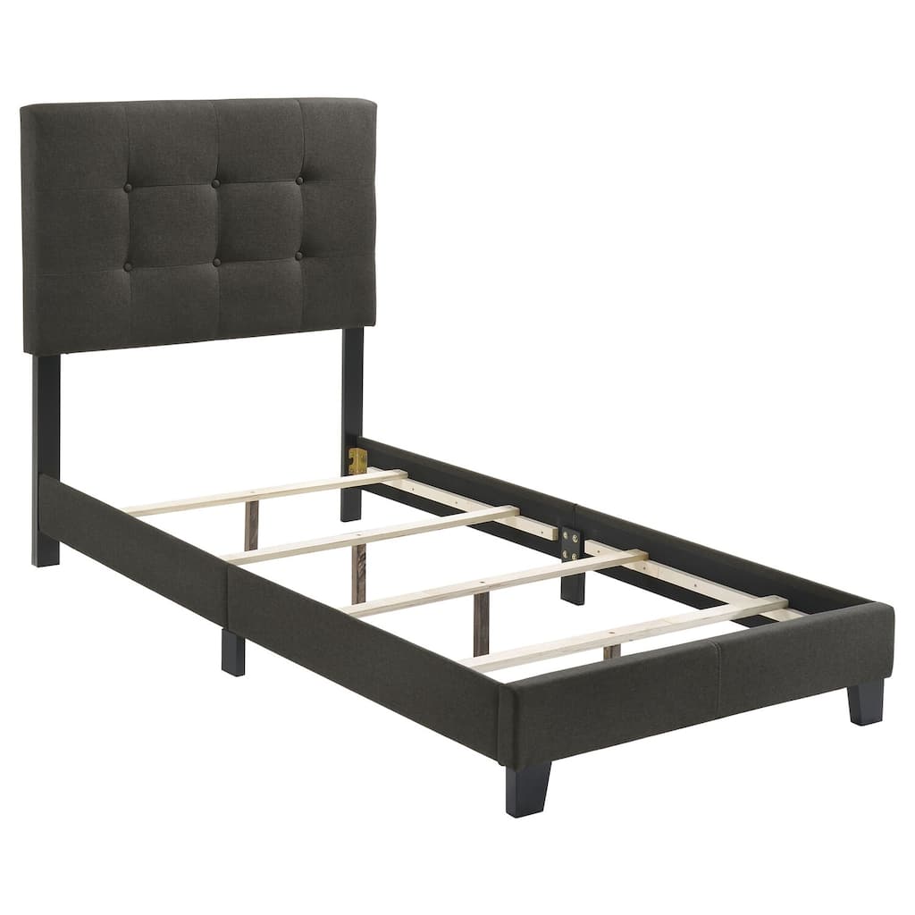 Upholstered Panel Bed with Tufted Headboard, Matte Metallic Finish, and Contemporary Elegant Style