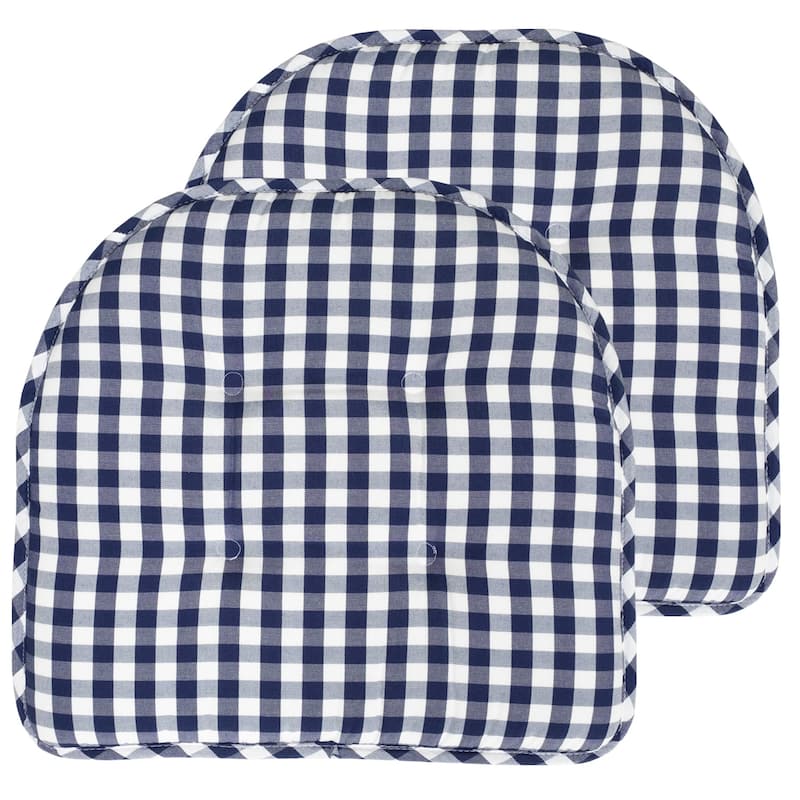 Sweet Home Collection Checkered Buffalo Check U-Shaped Memory Foam Chair Cushions 17" x 16" - Set of 2 - Navy White