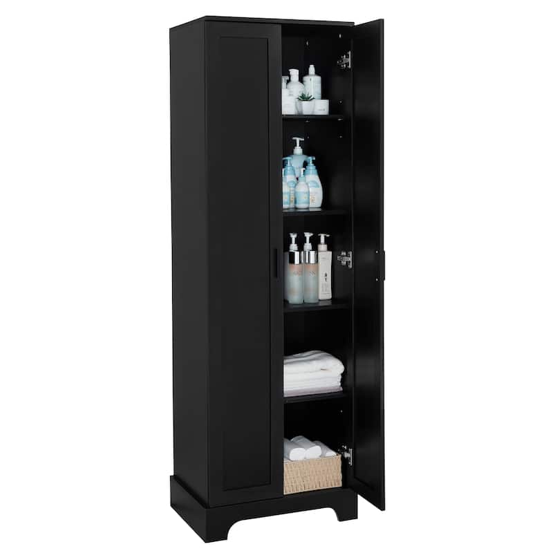 Anmytek Black Tall Storage Cabinet Waterproof Modern Bathroom Organizer Living Room Office Shelf