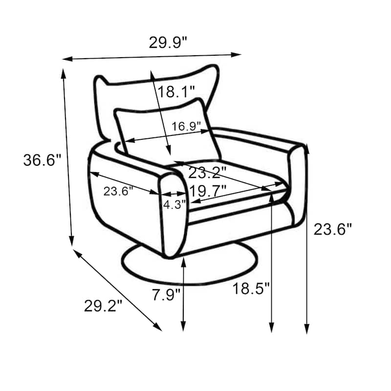 White Modern 29.9" Upholstered 360° Swivel Accent Chair with Iron Base and Pillow