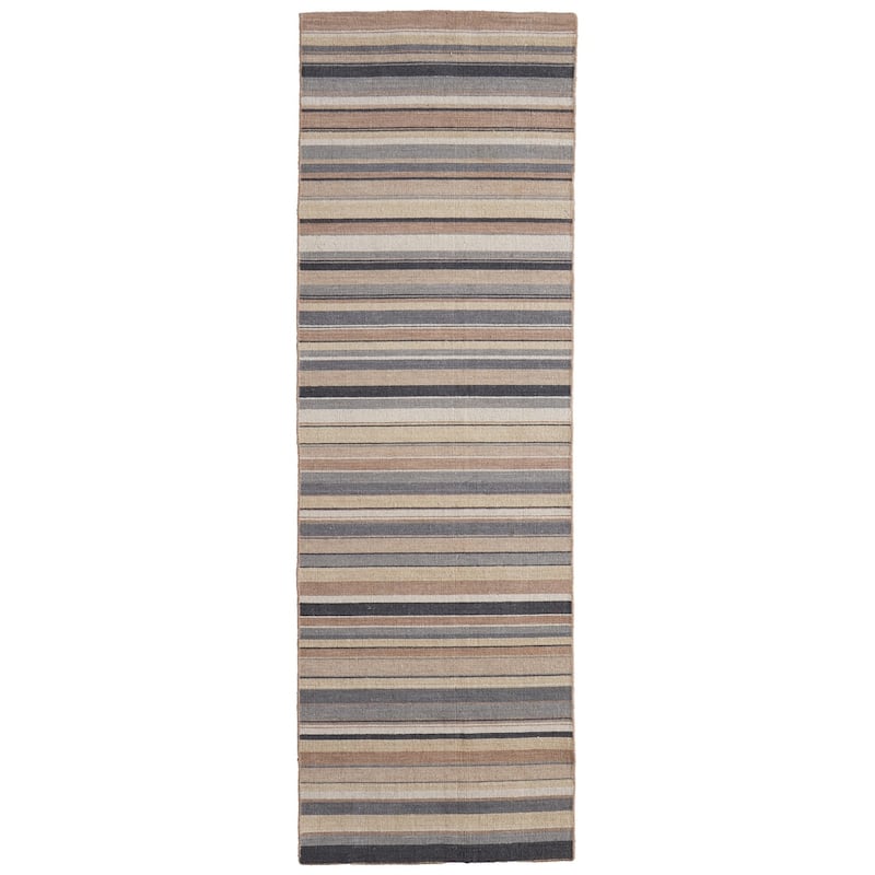 Grand Bazaar Naida Hand Knotted Stripes Transitional Area Rug - 2'6" x 8' - Gold/Gray/Tan