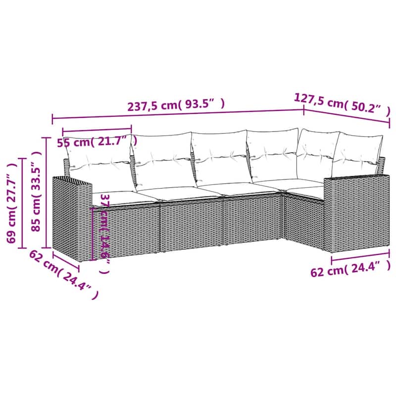vidaXL Garden Sofa Set Grey PE Rattan, Powder-Coated Steel Large Modular - 24.4 x 25.8 x 27.2