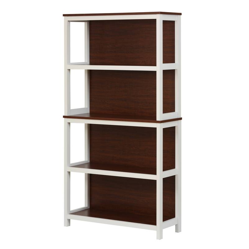 4-Shelf 59.5" H x 31.38" W Cherry and White Manufactured Wood Bookcase - 59.5" H x 35.38" W x 11.8" D