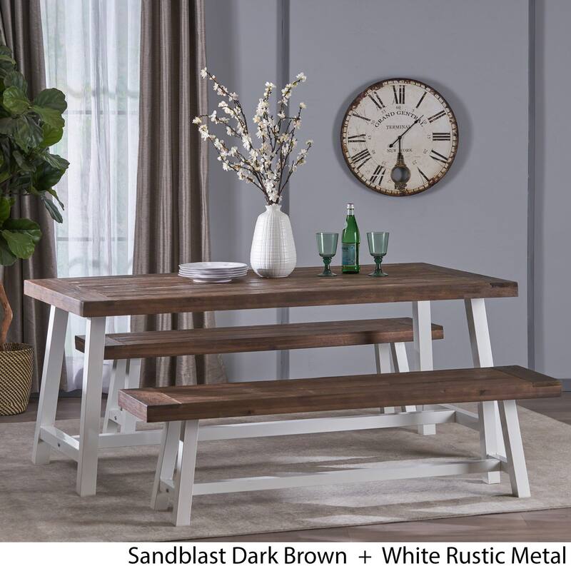 Jubilee Modern Industrial 3 Piece Acacia Wood Picnic Dining Set with Benches by Christopher Knight Home