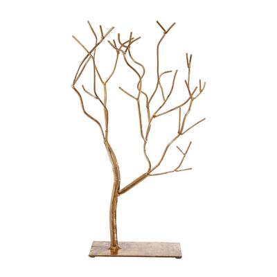 Leafless Branched Iron Tree Accent with Rectangular Base, Gold