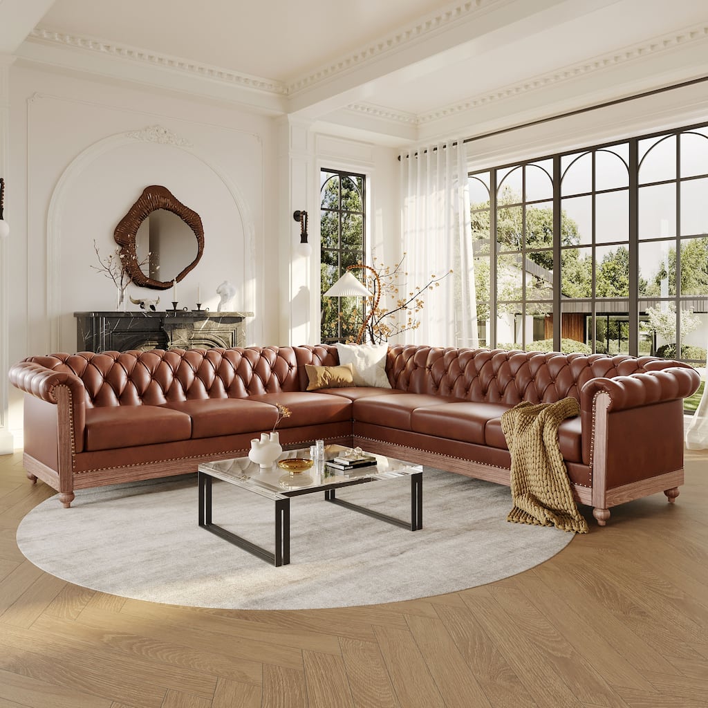 Castalia Chesterfield Tufted 7-seat Sectional Sofa by Christopher Knight Home - 114.00" L x 70.00" W x 31.50" H
