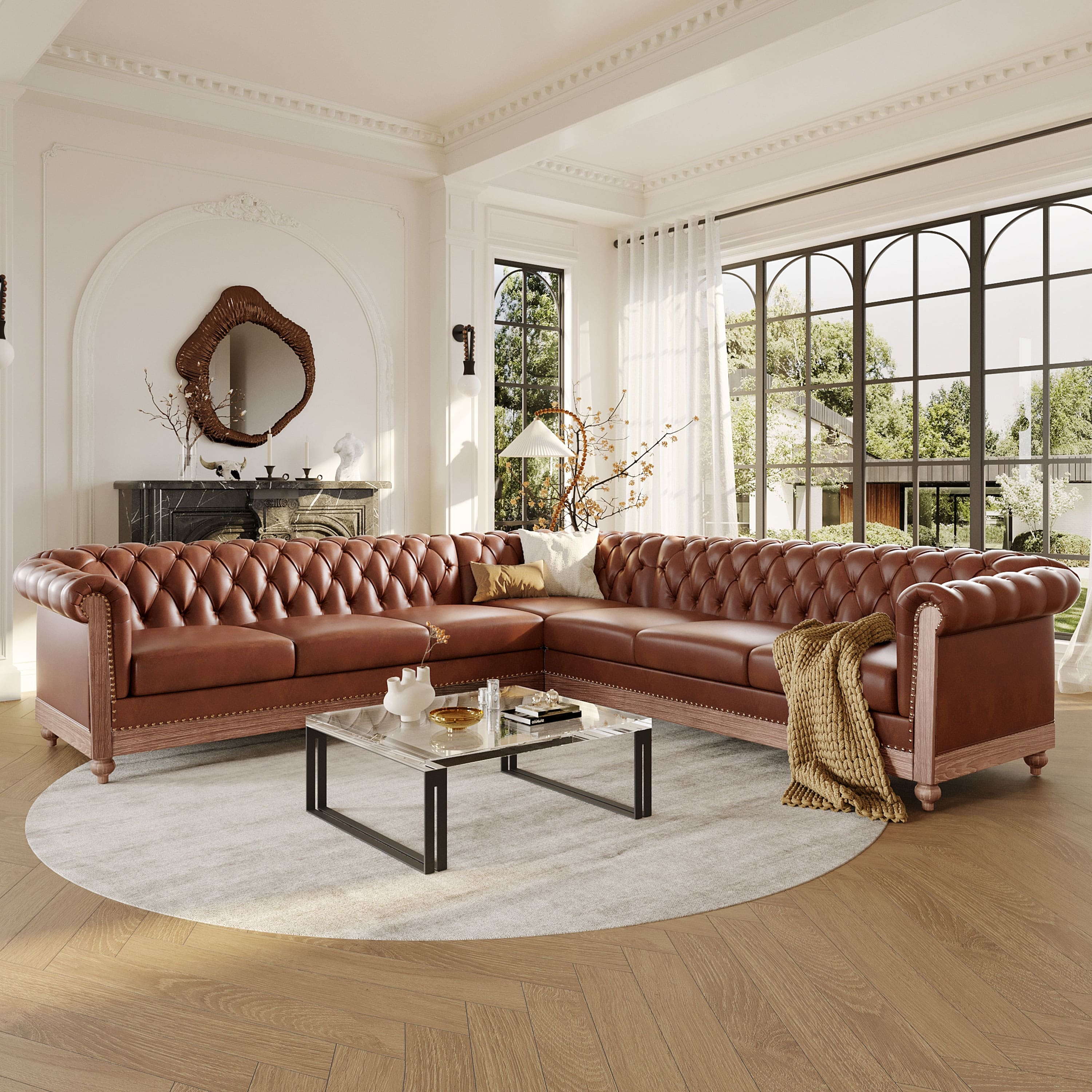 Option Faux Leather+Cognac Brown + Natural