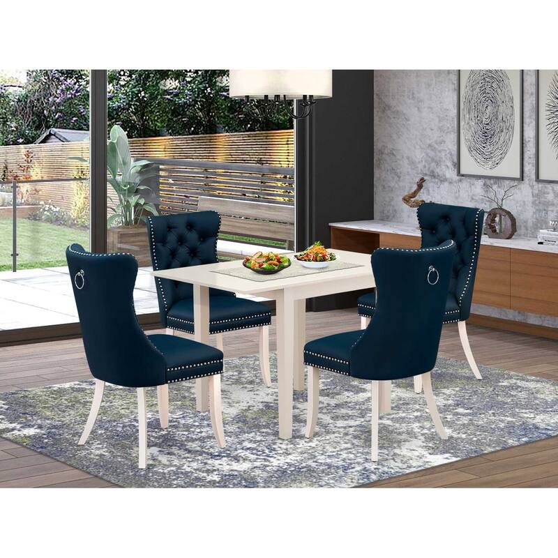 5-Piece Linen White Finish Solid Wood Top Rectangular Dining Room Set (Seats-4)